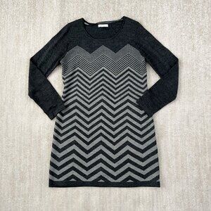London Times Midi Long Sleeve Sweater Dress L Chevron Stripe
